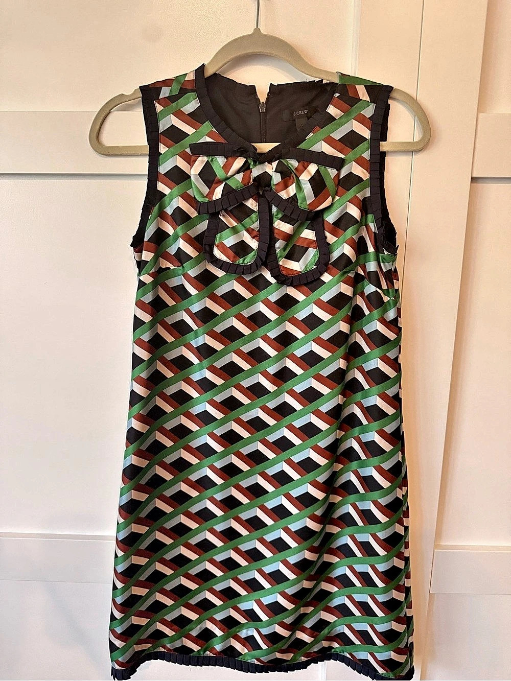 J.Crew Geometric Silk Knee length Dress  Size 2 Like New